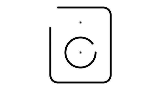 Minimalist line art illustration of a smart speaker or audio device with a central circle and dots, on a white background.