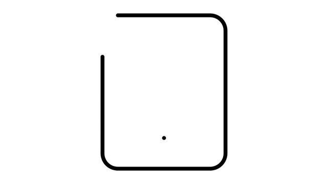 Minimalist black and white abstract graphic design featuring a rounded square shape with an internal dot, representing a simple visual concept.