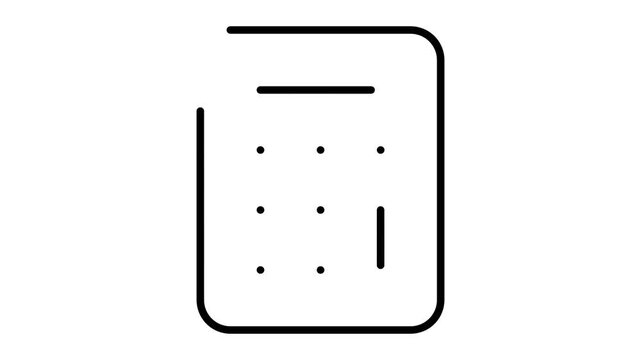 Minimalist line art icon depicting a simple electronic calculator with a display and buttons.