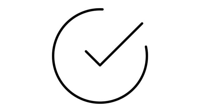 Simple line art icon depicting a checkmark within an incomplete circular outline, symbolizing completion or success.