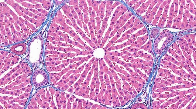 Microscopic View Of Healthy Liver Tissue Showing Central Vein And Sinusoids