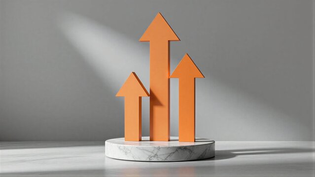 Three orange arrows pointing up on a marble base, symbolizing growth and progress.