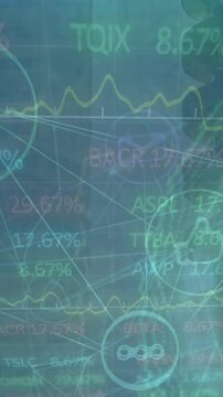 Animation of stock market and network of connections over cityscape