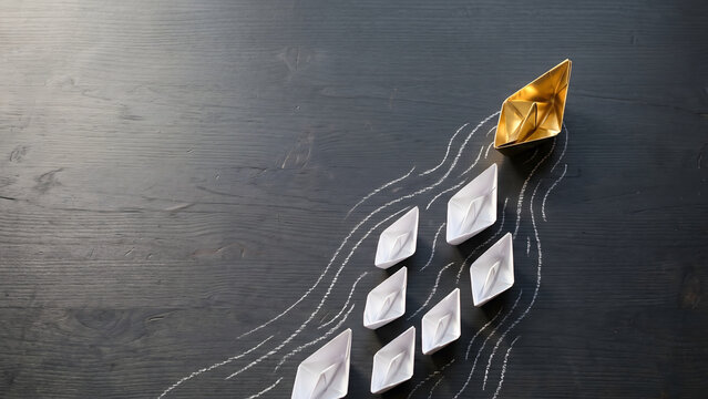 Golden leader forging a path for a collective journey towards strategic success and achievement