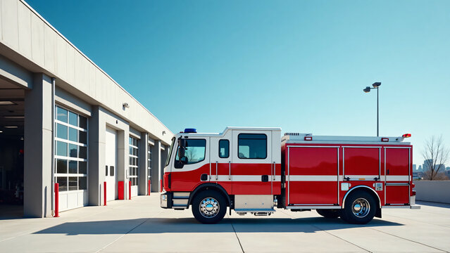 Fire Engine Under Blue Sky for Marketing Text