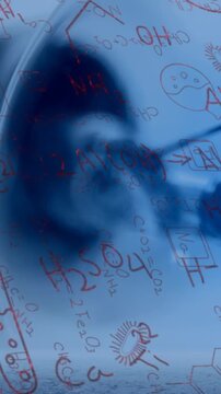 Animation of chemical formulas on blue background with bulb