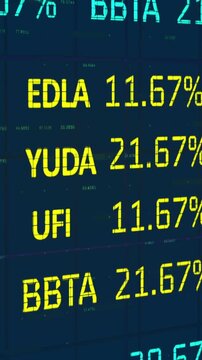 Animation of looping trading board over changing numbers against black background