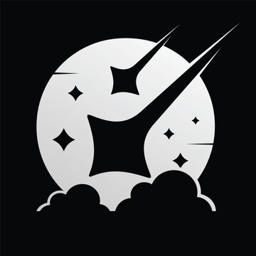 Moon Star and cloud logo design on black background.