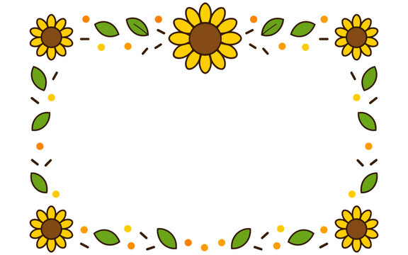 Sunflower and green leaves decorative border frame