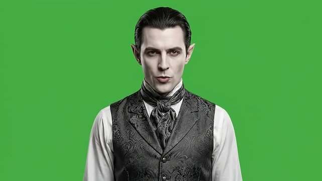 Vampire man showing various facial expressions on green screen