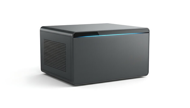 A sleek black desktop computer tower sits against a clean white background.