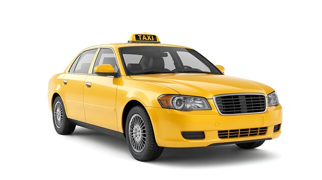Yellow Taxi Cab Sedan Isolated on White Background for Transportation and Urban Transit Concepts