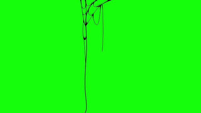 Black dripping liquid and melting slime strands hang against a bright green screen.