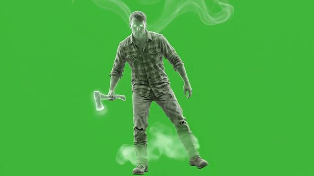 Spooky man with axe and supernatural smoke for halloween
