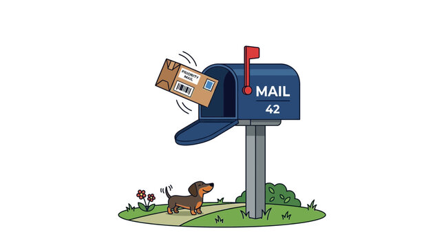 Dachshund Dog and Mailbox Vector Illustration