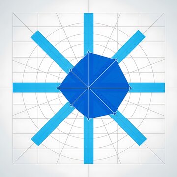 Abstract geometric radar chart or spider web diagram with blue shape