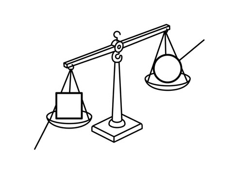 Balancing scale with block and sphere weights illustration