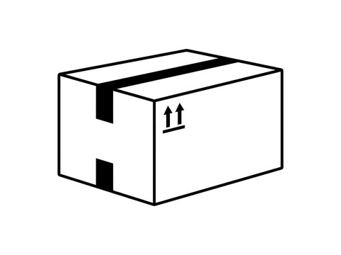 Simple cardboard box with open flaps and up arrow icon