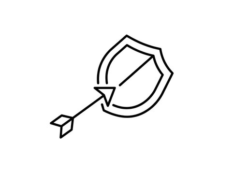 Minimalist arrow pointing at a circular shield icon