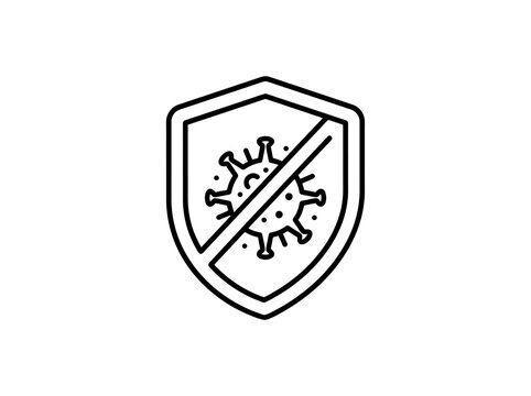 Shield icon with virus particles crossed out