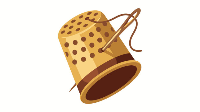 This image showcases a vintage-style thimble with intricate design and a sewing needle threaded through it, symbolizing the art of sewing and craftsmanship.