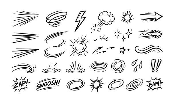 Comic book action effect elements set