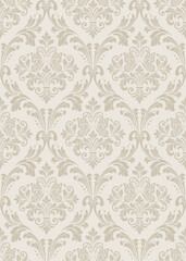 Elegant cream butterfly damask seamless pattern background featuring luxury neutral floral ogee damask pattern, vector for vintage wedding wallpaper and classical textile design. © PPS Inspire Art