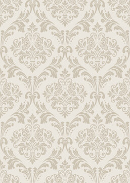 Elegant cream butterfly damask seamless pattern background featuring luxury neutral floral ogee damask pattern, vector for vintage wedding wallpaper and classical textile design.