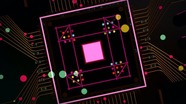 Abstract Computer Chip with Glowing Neon Pink Lines and Bokeh