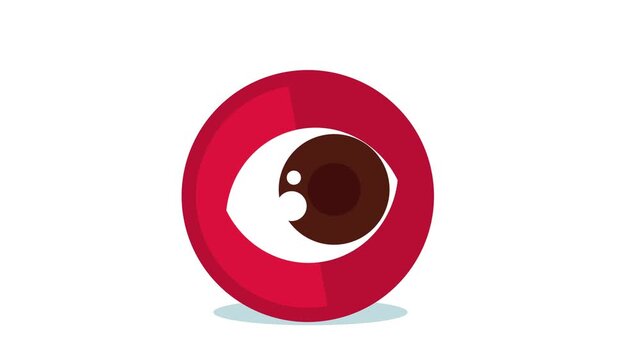 Animated eye icon with a red circle background for ui ux design animation loop.