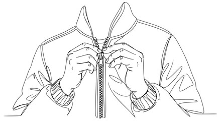 Person zipping up jacket, close-up hands, isolated on transparent background © Nur