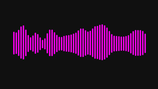 Bright pink sound wave equalizer graphic showing music rhythm and audio frequency pulses for digital media production and modern technology interface design