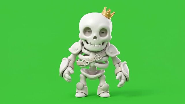 Cute halloween skeleton warrior character grid on green background