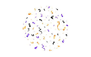 Fototapeta premium Halloween confetti. Bright Halloween wallpaper. Colorful banner with curl notes and falling confetti. Vector party invitation.