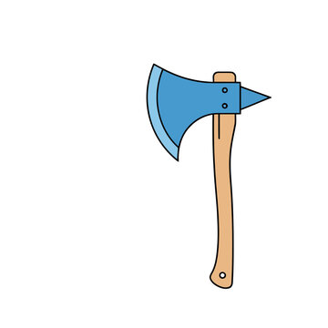Blue axe with wooden handle