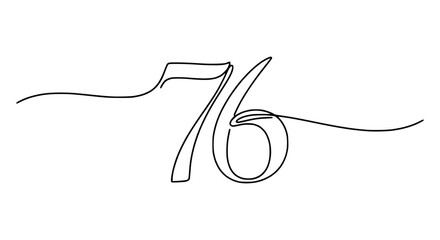 Fototapeta premium Continuous Line Art Number 76 Isolated on Transparent Background