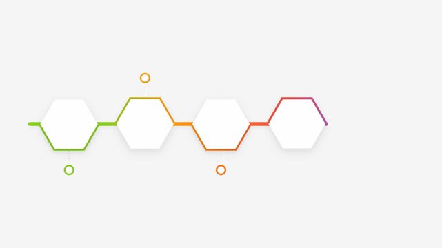 5 step infographic with colorful hexagons. 4K Video