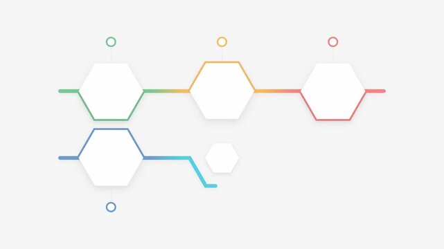 Infographic timeline with 6 hexagonal steps animation. 4K Video
