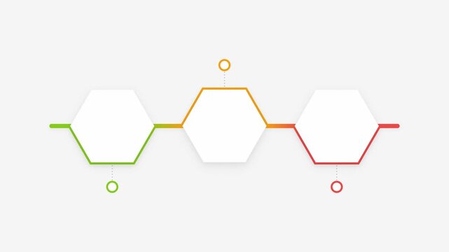 Animated 3 step infographic progression with hexagons. 4K Video