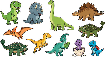 Cute Cartoon Baby Dinosaurs Prehistoric Wildlife Vector Illustration Set © monira