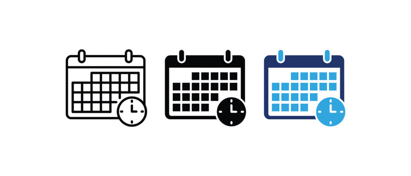 Calendar clock time management icon, schedule planning and deadline countdown symbol, time tracking date sign, organization graphic. Vector illustration