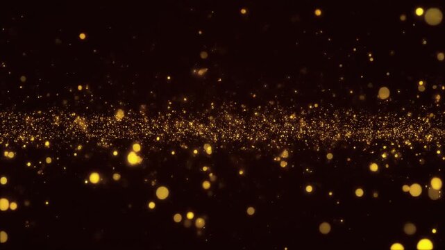横に流れる金の粒子の黒背景ループ背景動画
