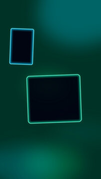 Two glowing neon rectangles float on a dark teal field, creating a clean cyber mood for interface mockups, presentations, and tech branding.