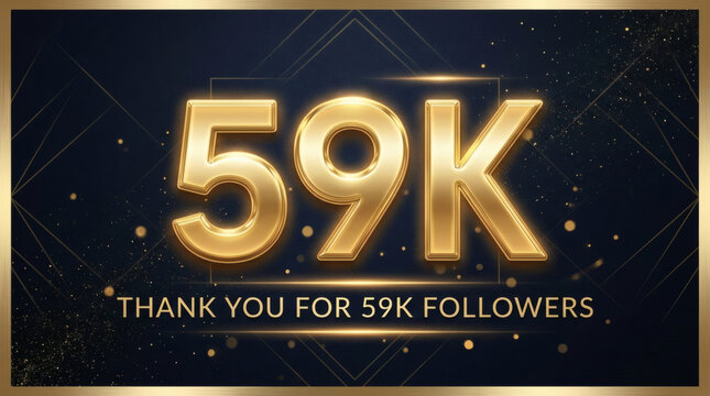 59K Followers Thank You Celebration Banner With Gold Numbers And Luxury Dark Background