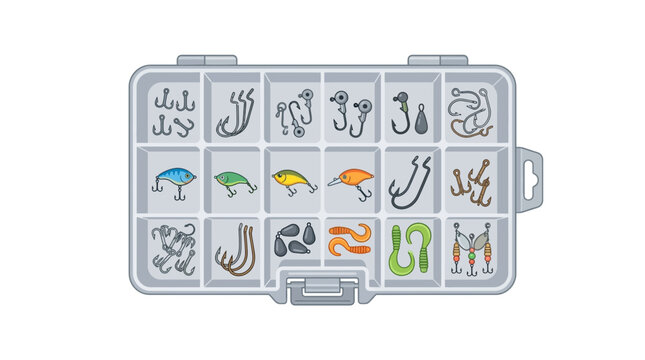 Flat Vector Illustration of an Organized Fishing Tackle Box