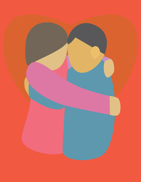 A vector art of two people hugging for love, with background.