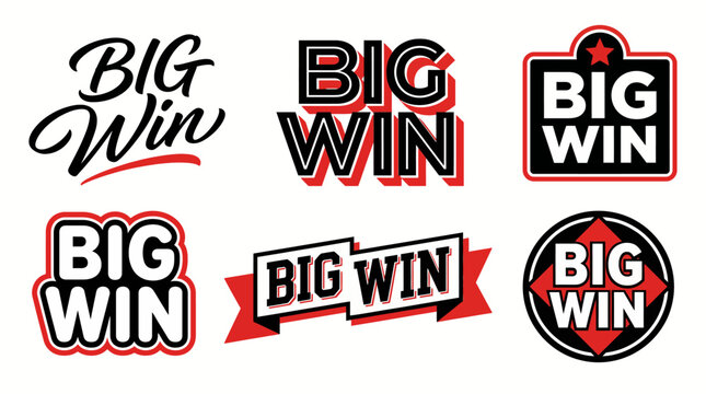 A collection of vibrant, eye-catching 'Big Win' logos perfect for promotions, events, and marketing materials, showcasing various styles and bold typography.