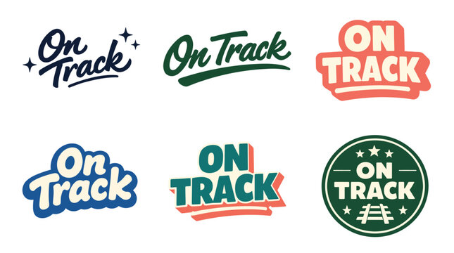 A collection of six unique 'On Track' logo designs showcasing different styles and fonts, perfect for branding or promotional materials in various industries.