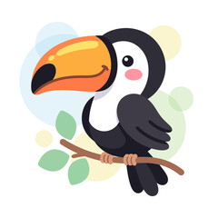 Obraz premium Cute cartoon toucan bird perched on a branch.