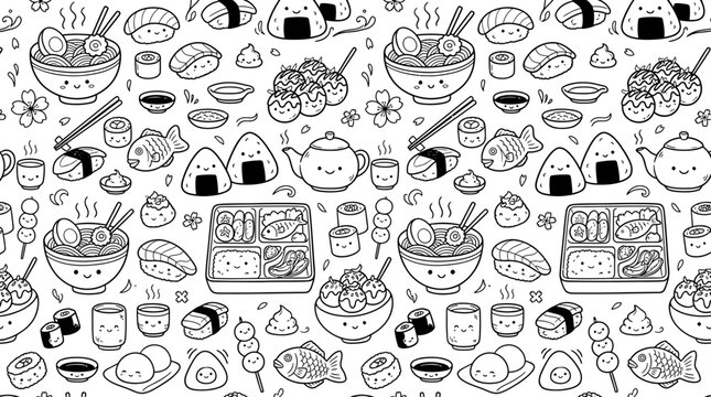 Kawaii Japanese Food Doodle Pattern